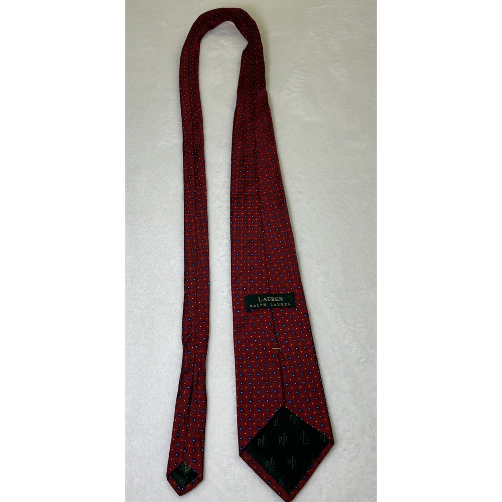 Lauren Ralph Lauren Men's Red Geometric Silk Neck Tie Blue/Ylw Dots Circles USA - Picture 5 of 7